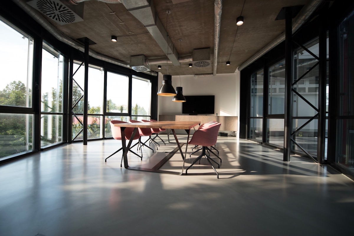 Modern enterprise office with integrated technology systems